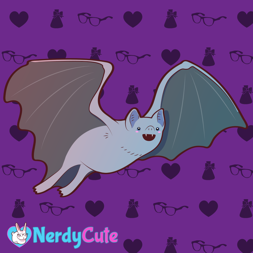 purple graphic tee with cartoon cute vampire bat bite me